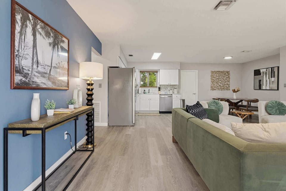 Seamless flow between the living area and the gourmet kitchen.