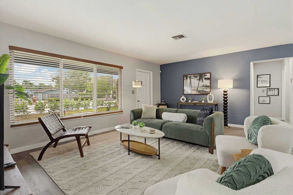 Secondary view of the living room highlighting the stylish accents