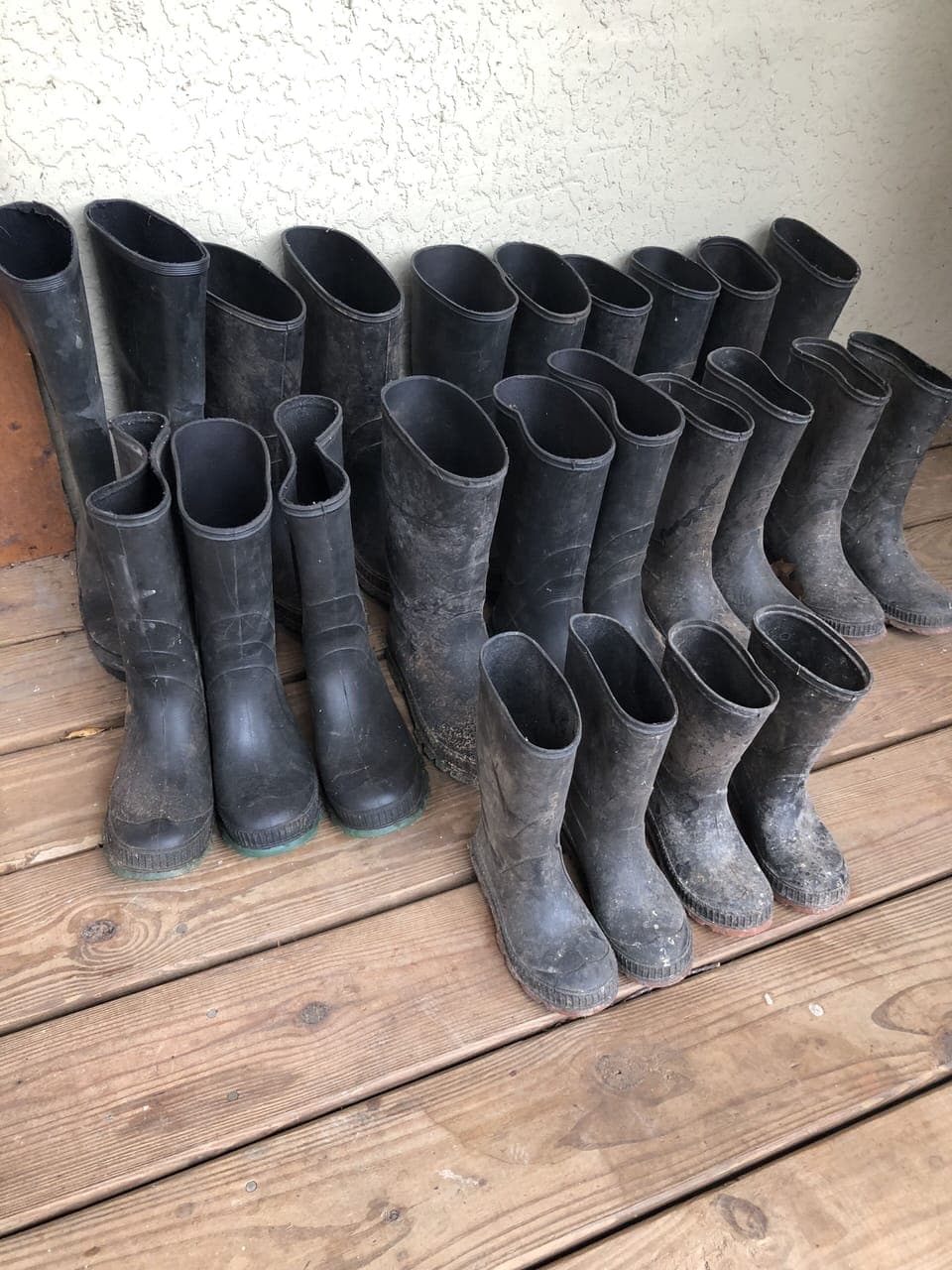 Rain Boots of various sizes to use when hiking down to waterfall and creek