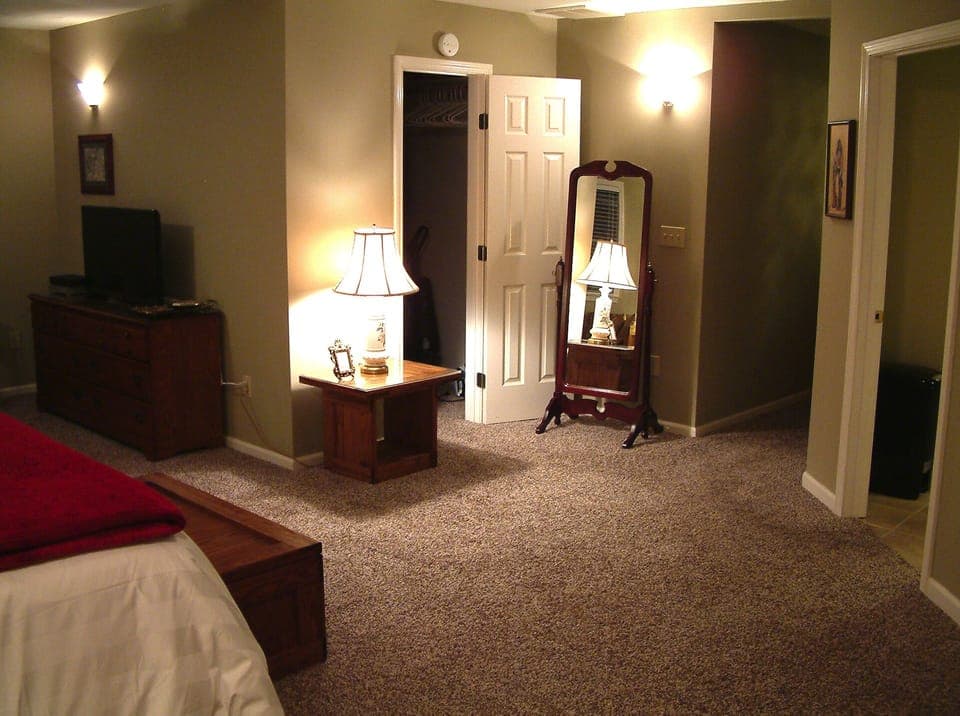 Walk in closet and full length mirror.