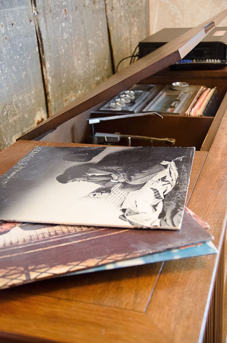 Vintage vinyl collection and functioning record player