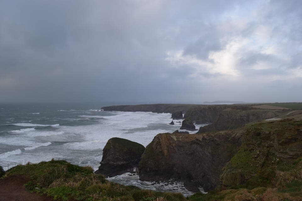 Stormy North Cornwall coast in winter