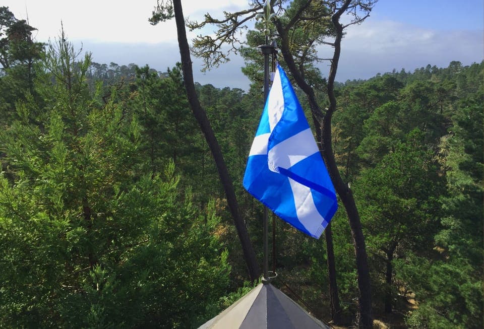 Saint Andrew's Cross over southwest turret.