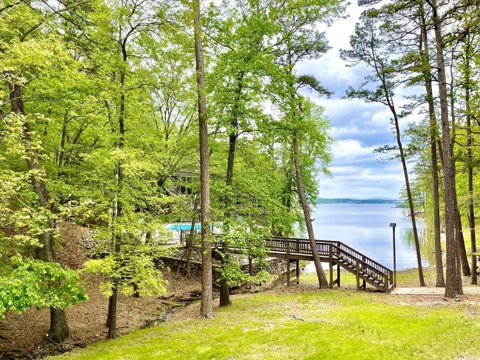 View from porch swing on covered porch