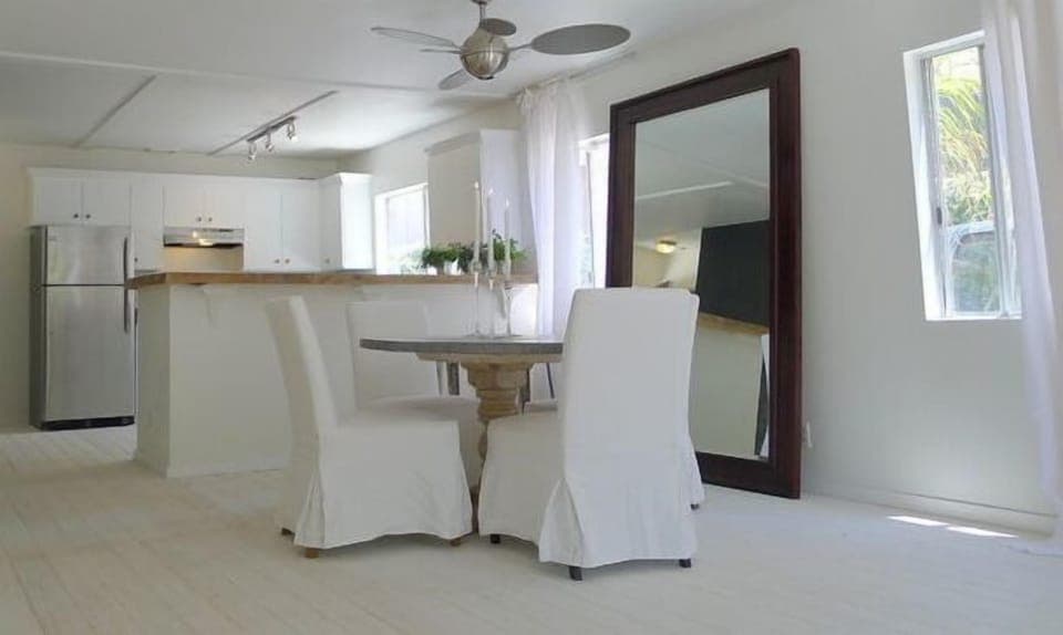 Custom zinc dinner table, seats 6
(only 4 chairs shown, other 2 placed around)