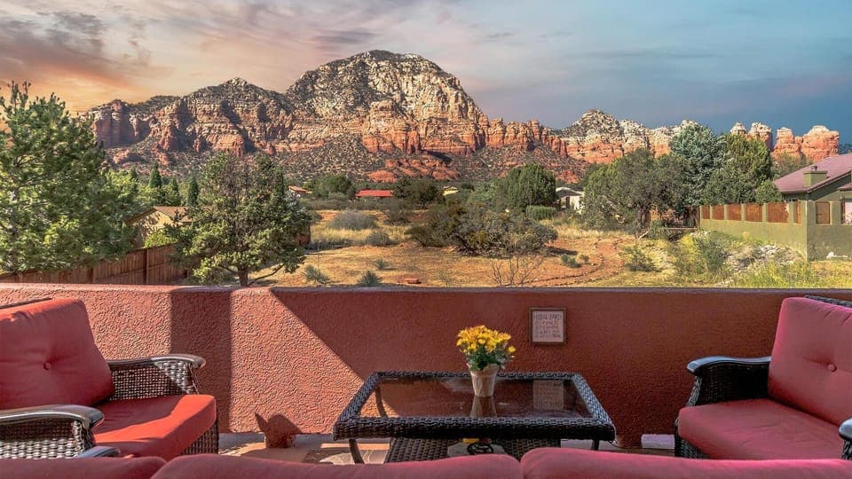This is a beautiful view of Thunder Mountain from the balcony.
