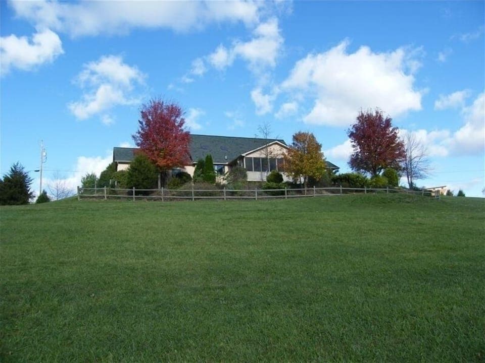 Looking at the rear of the house from the lower back yard