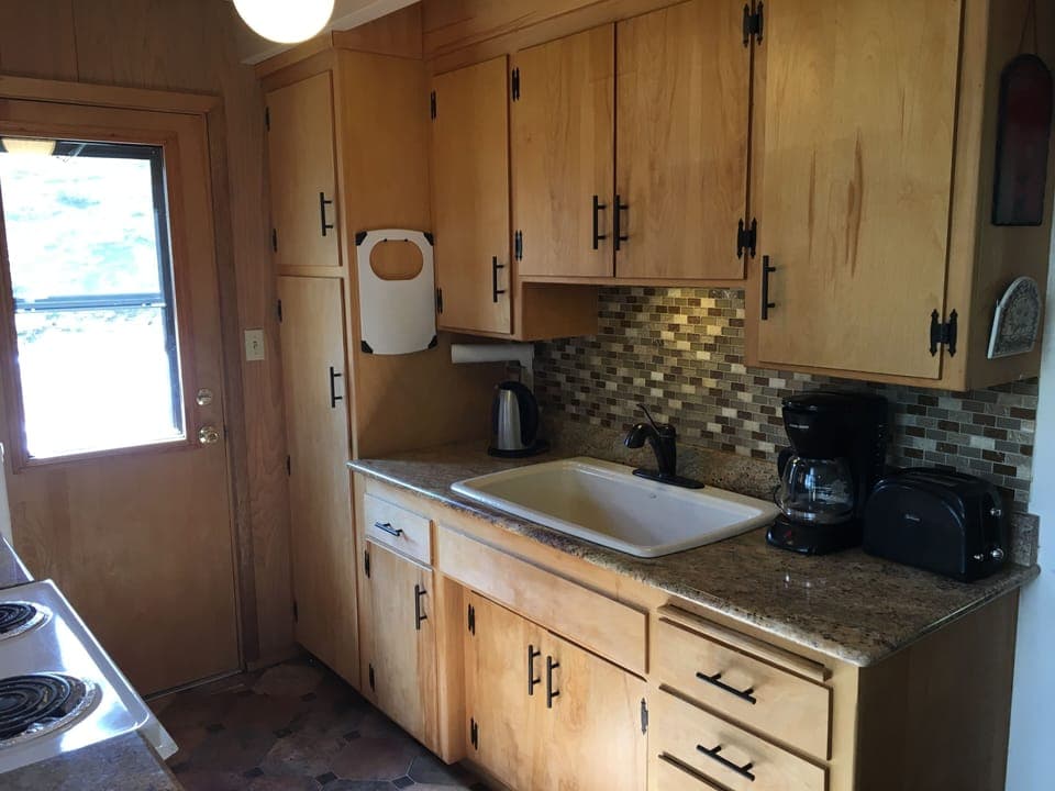 kitchen, with coffee maker, toaster and blender