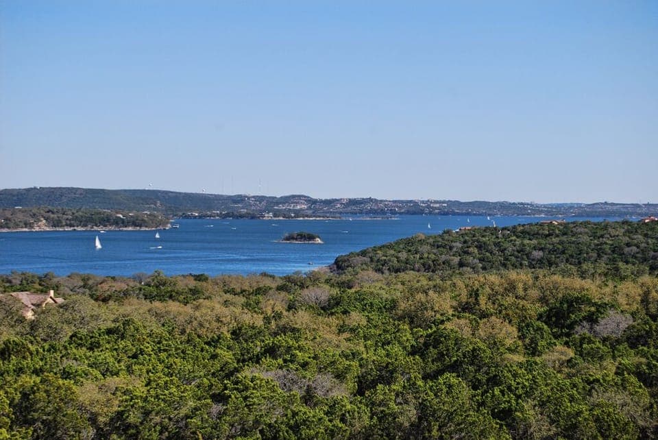 Lake Travis view from the balcony on a sunny day.