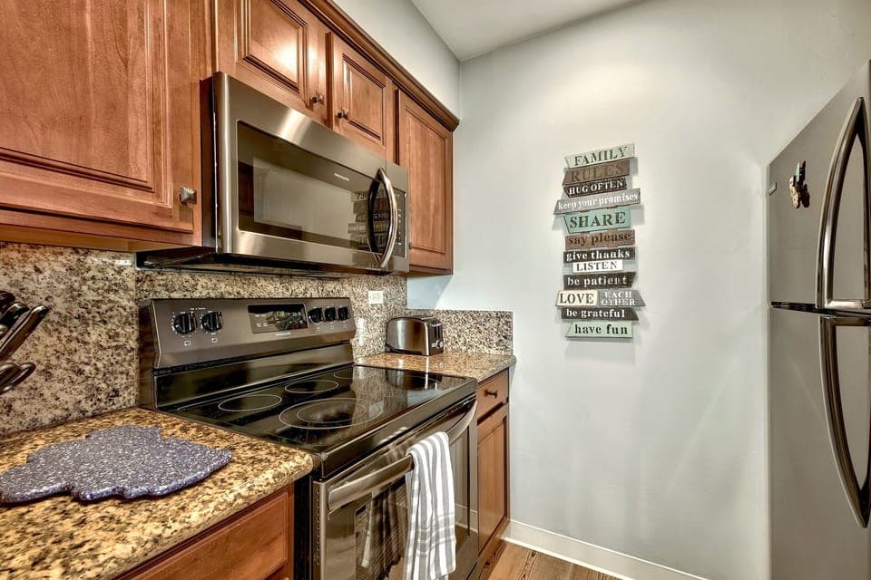 Kitchen with updated black stainless appliances