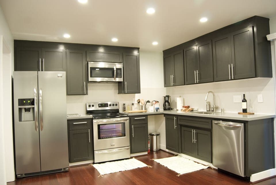 Kitchen with all stainless steel smudge-proof appliances