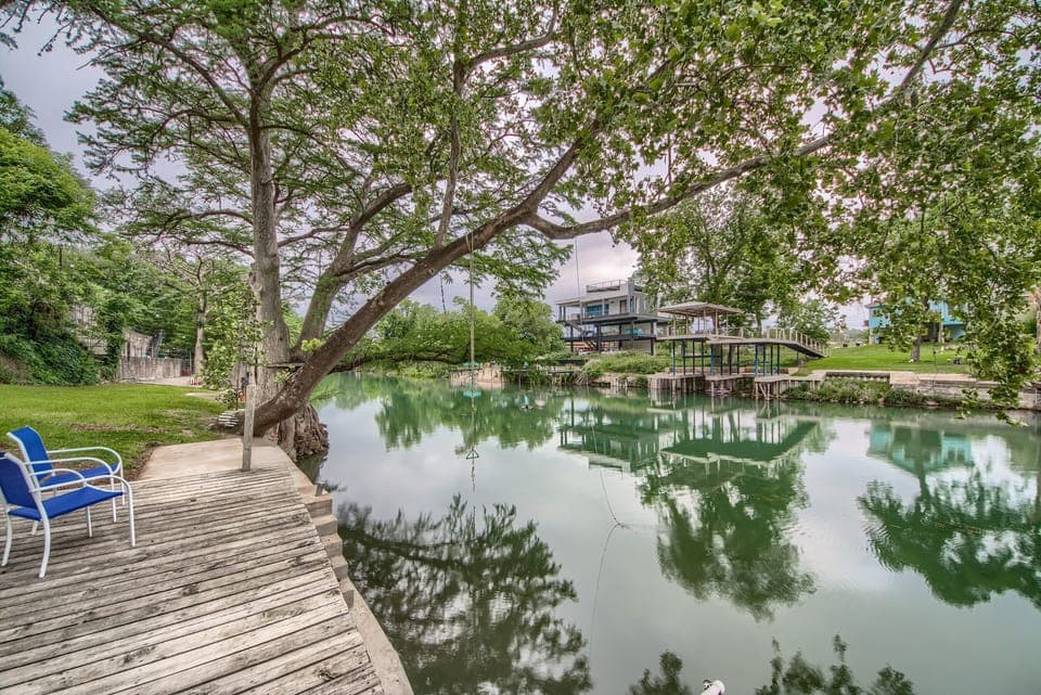 Riverfront dock with new stairs into the water!!