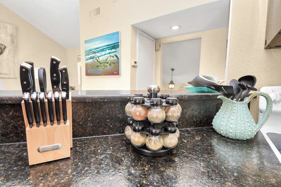 Spices, knives and cooking utensils for making a great meal