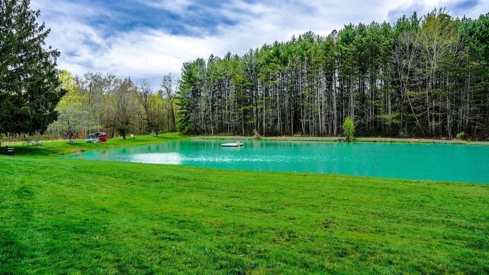 Fishing is available in the small pond, and also quiet fishing on the dock of the larger pond  past the sports court. The larger pond is shared with our neighbor so only fishing from the dock is allowed.  All fishing is catch and release.  The back f