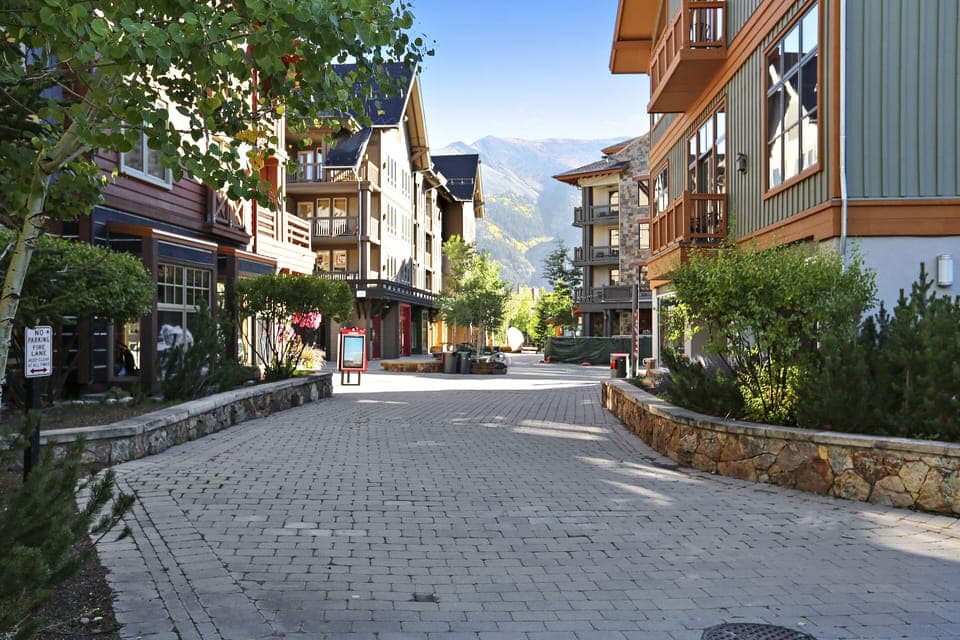 Heated outdoor path to ski lifts.