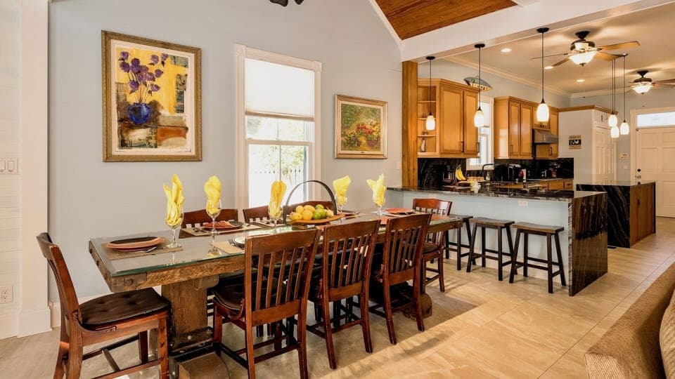 The large indoor dining table seats 8...