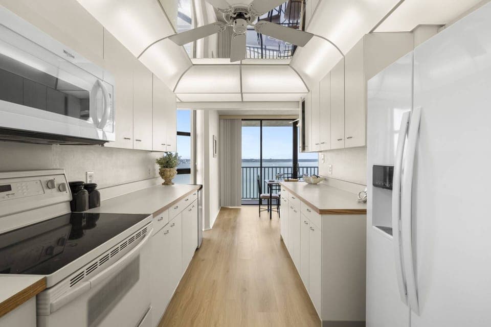 Galley Style Kitchen with View of the Intercoastal Waterway