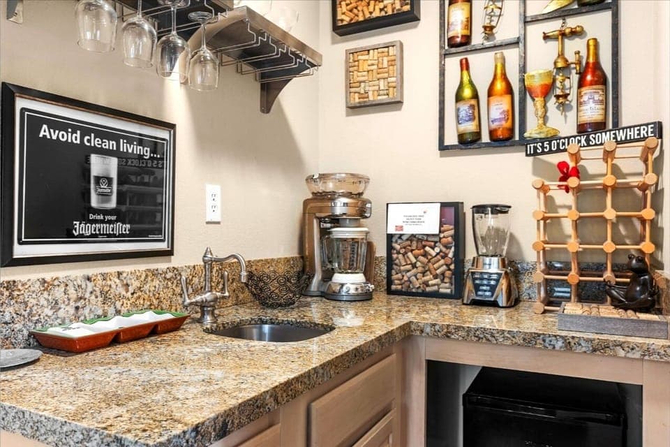 Complete wet bar with built in wine fridge