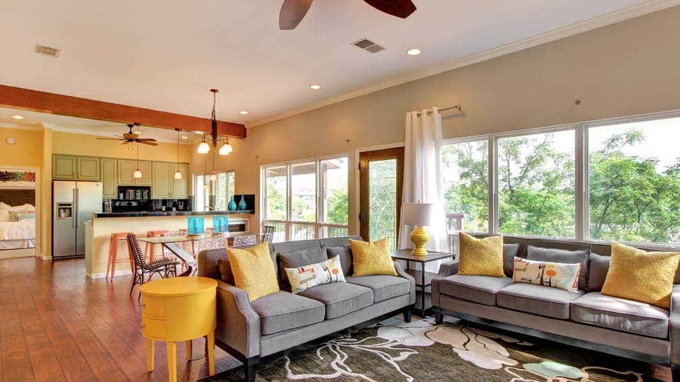 The open floor living space is perfect for entertaining