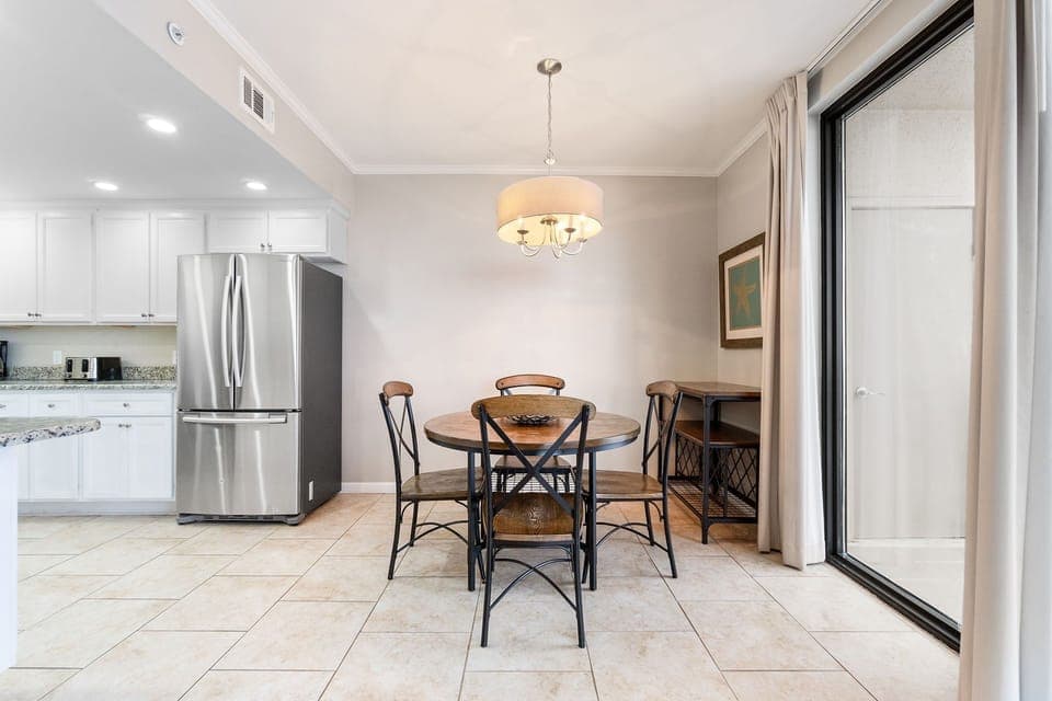 Dining table and kitchen