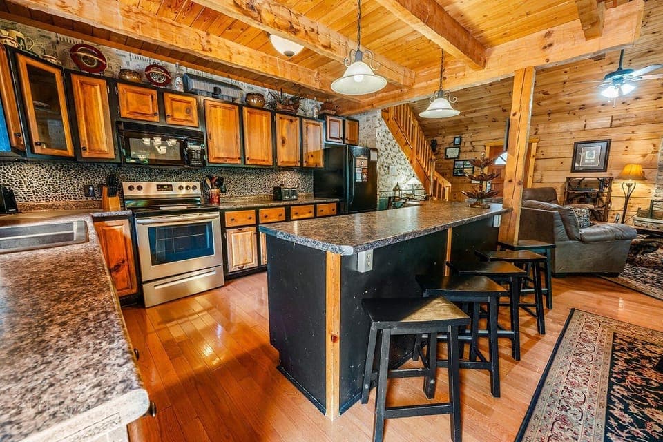 Features ample counter space and bar seating, making it the heart of the home during meal prep.