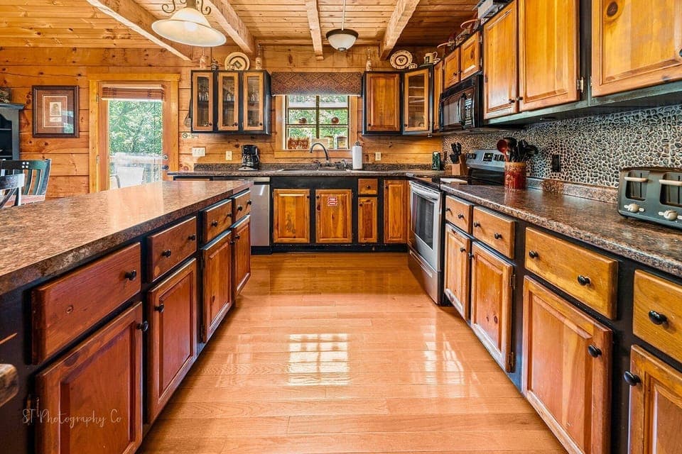 A fully equipped kitchen stocked with all the tools needed for a mountain feast