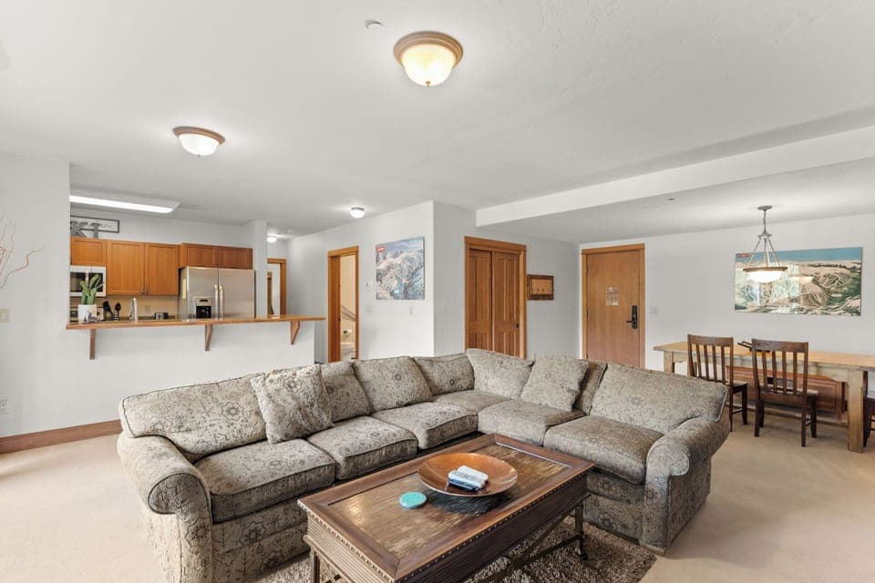 Living area with flat screen TV and fireplace