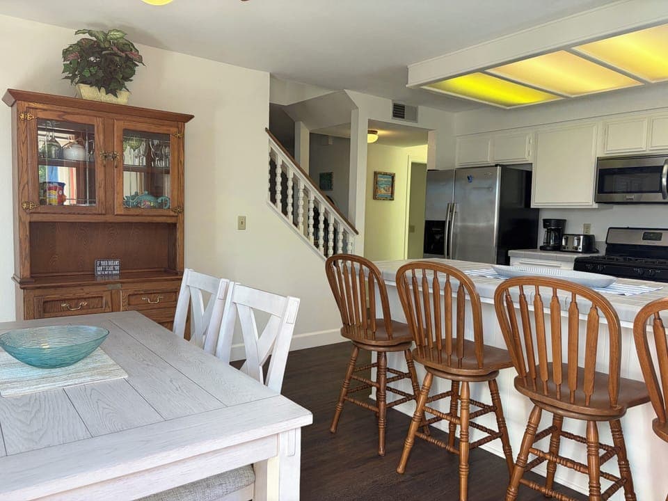 bar stools, dining table and chairs