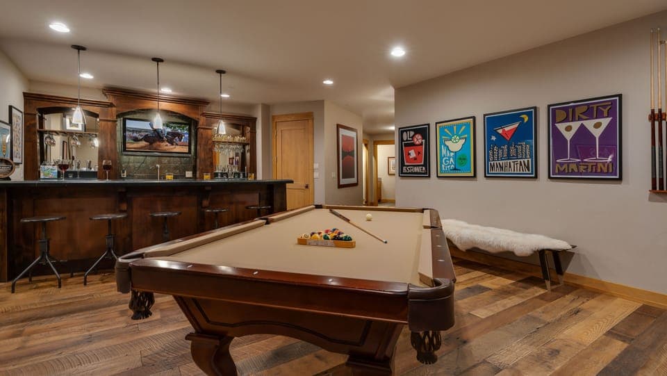 Lower level billiards and wet bar
