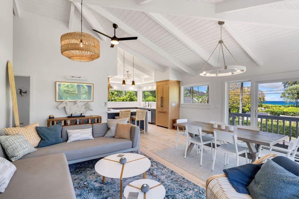 Living Room & Kitchen with Ocean VIew