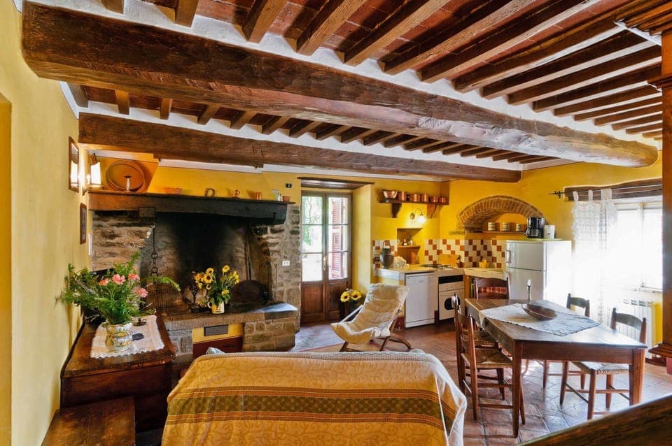 Living room, dining room and kitchen