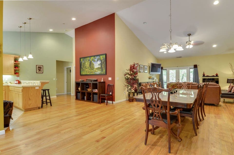 Spacious and inviting - the main living room and dining area.