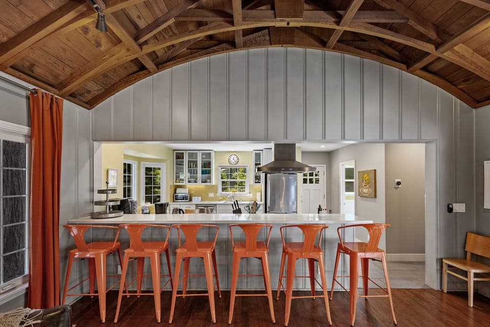 Gather around this spacious kitchen island that doubles as indoor dining space