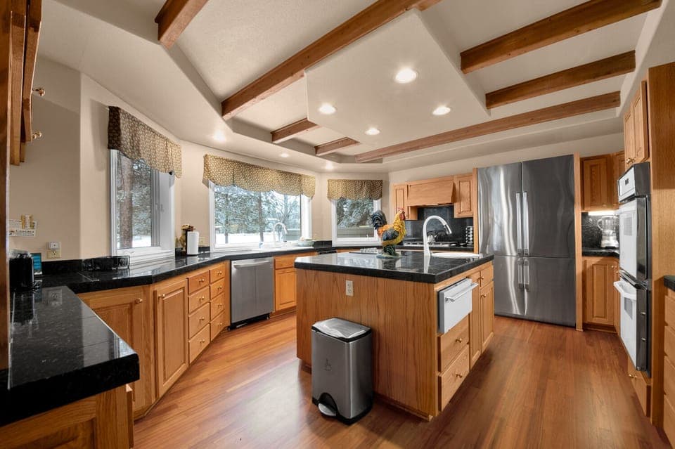 The Kitchen is well stocked and has a wonderful view