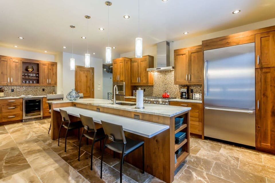 The gourmet kitchen is a delight for any chef