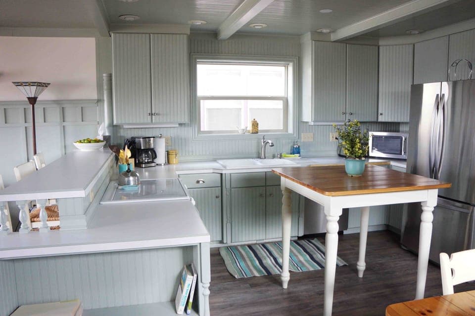 Kitchen with stainless steel appliances