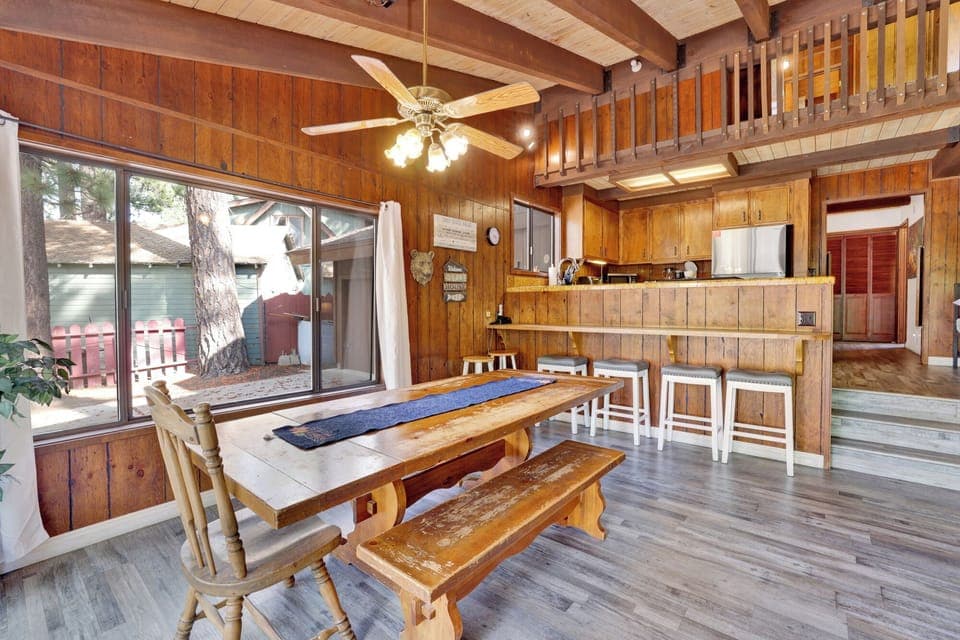 Fully equipped cabin kitchen with ample cabinetry, stove, fridge, microwave, and coffee maker—perfect for cooking meals, morning coffee, and feeling right at home on your stay.
