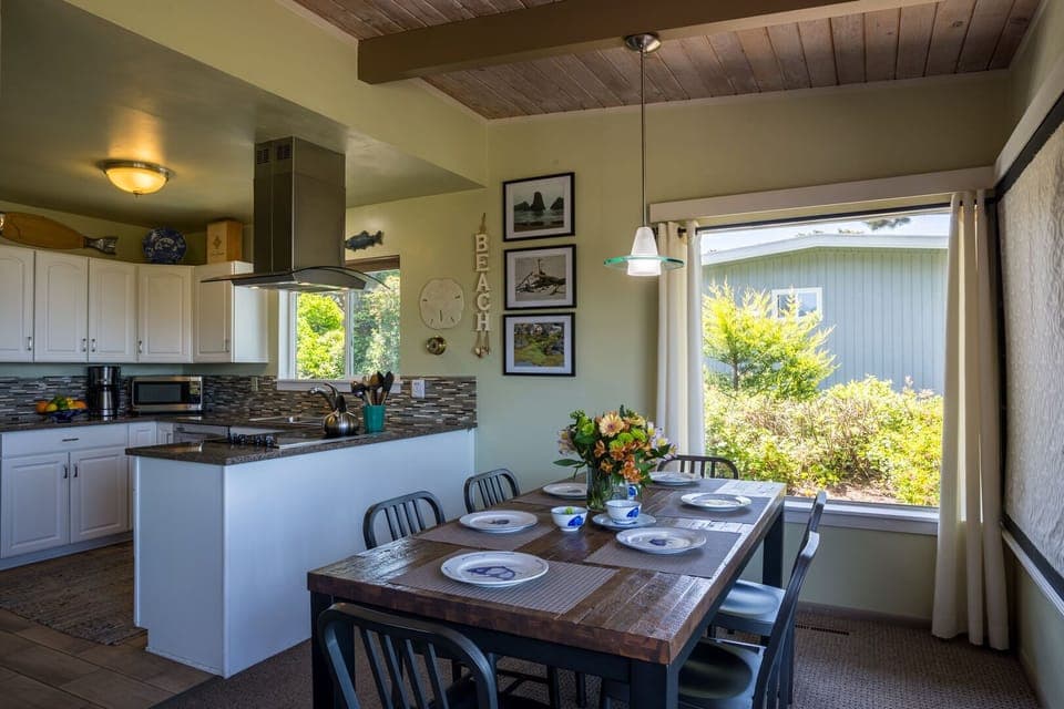 Kitchen flows nicely into the dining area.