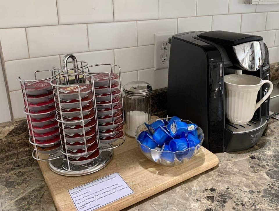 Coffee and tea station made with sparkling well water. 