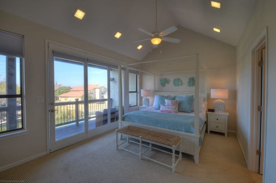 Master Bedroom with King Bed, Lake view & Fireplace