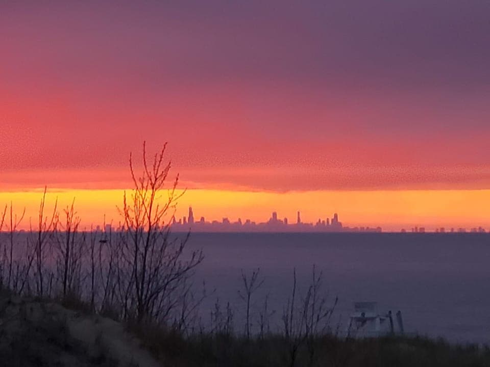 Chicago skyline at sunset