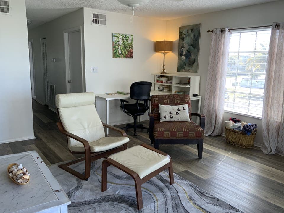 Living room with desk area