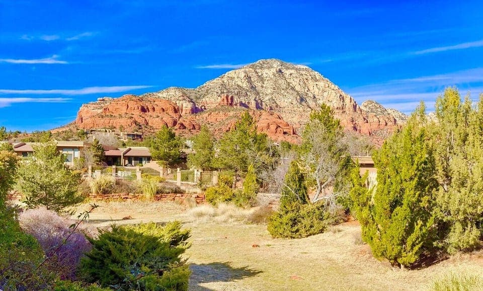 Arroyo with Thunder Mountain in the Background.
