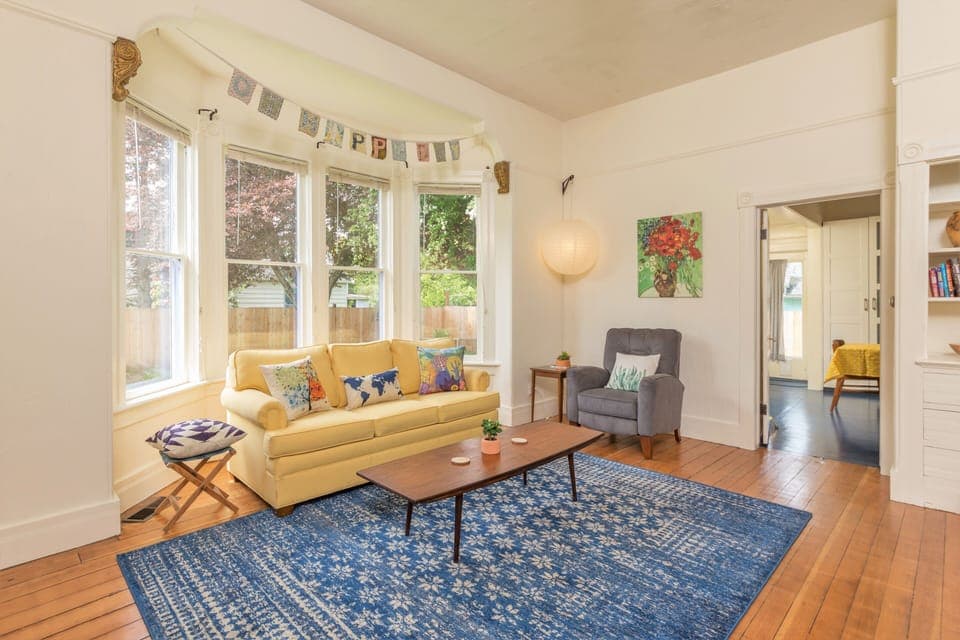 Present day living room. This room once served as the formal dining room.