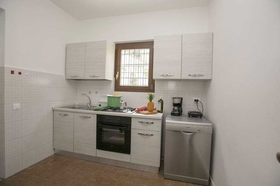 The kitchen with dishwasher and oven