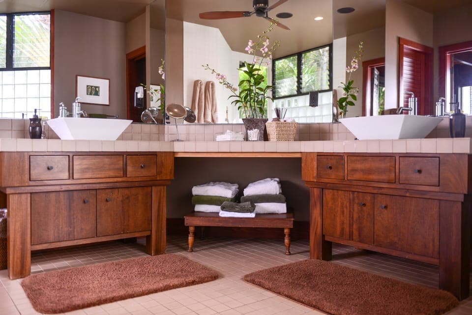 Downstairs master bath with soaking tub and large open shower. Also Bidet