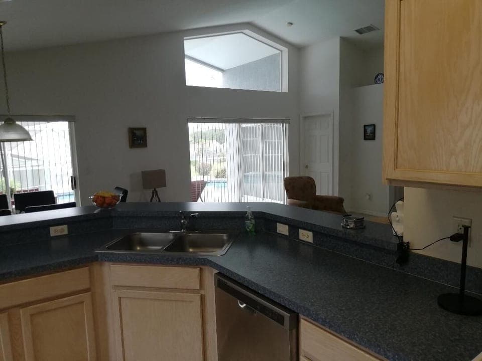 Kitchen with a view at the pool area