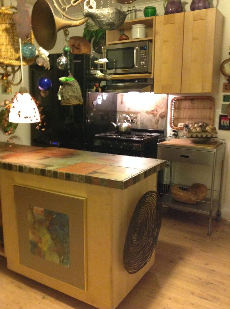 slate covered kitchen island counter