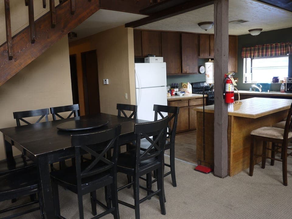 Dining table with counter stools