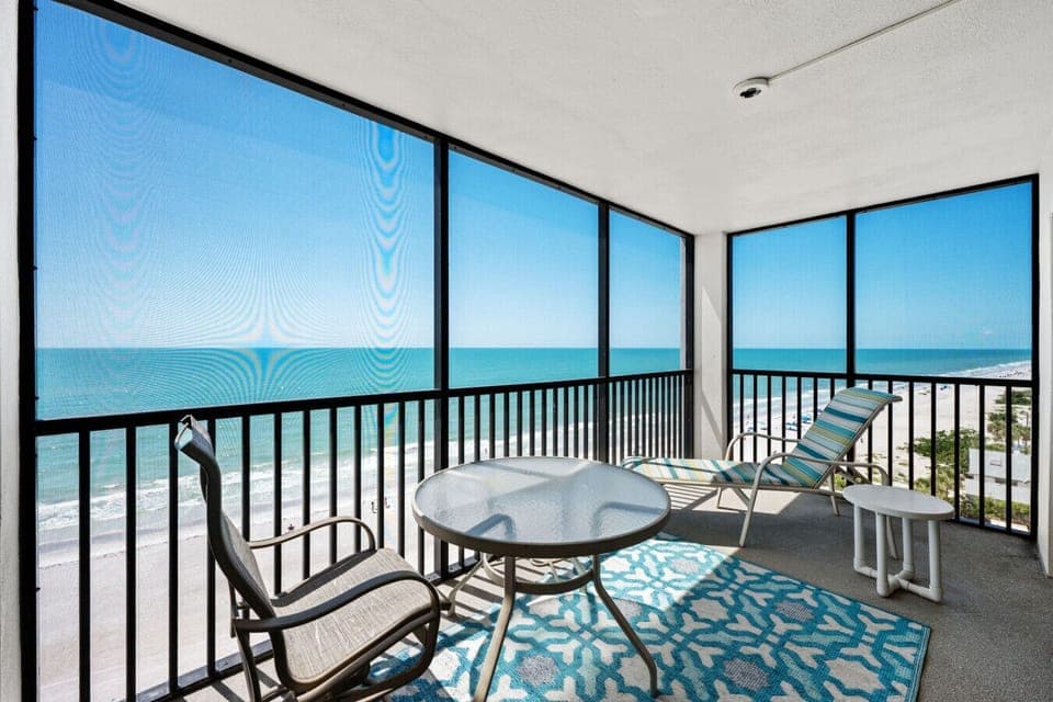 Private patio with beachfront view
